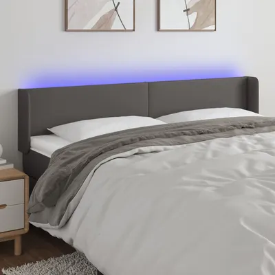 vidaXL Tăblie de pat cu LED, gri, 183x16x78/88 cm, piele ecologică