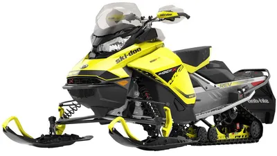 Jucărie metalică Newray - Motocicletă cu zăpadă Can-Am Ski-Doo MXZ XRS, 1:20, galbenă