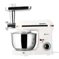 Mixer cu bol Daewoo DHM200MGW, Putere 2000 W, Capacitate 5.5 l, Accesoriu masina de tocat, Capacitate 1.2 Kg/min, Tel, Carlig framantare, Palete amestecare (Alb)