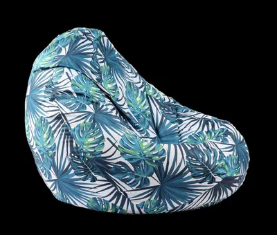 Fotoliu puf tip sac nirvana grande frunze tropicale imprimat pretabil si la exterior umplut cu perle polistiren