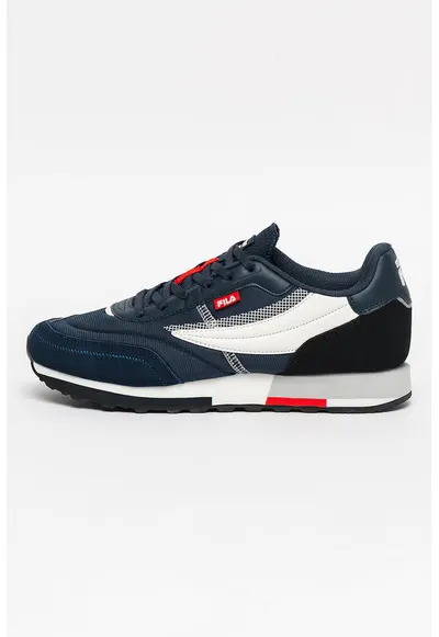 Pantofi sport cu detalii de piele intoarsa Retrounique 22 - Alb/Bleumarin