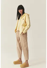 Pantaloni crop relaxed fit cu talie ajustabila - Bej inchis