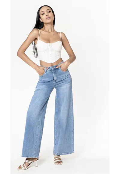Blugi dama wide leg albastru deschis YY300-6 M10 16967 - Albastru deschis