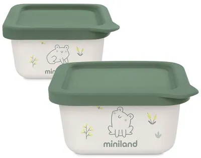 Recipiente pentru alimente Miniland - Eco Friendly, 2 x 400 ml, Frog