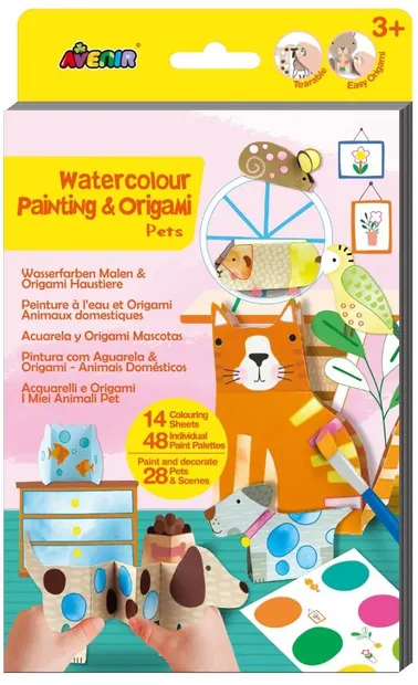 Carte de colorat cu apă Avenir - Origami, animale de companie