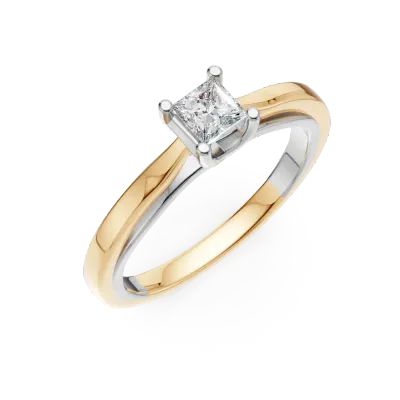 Inel de logodna din aur alb-galben cu un diamant princess solitaire de 0.2ct