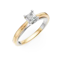 Inel de logodna din aur alb-galben cu un diamant princess solitaire de 0.2ct