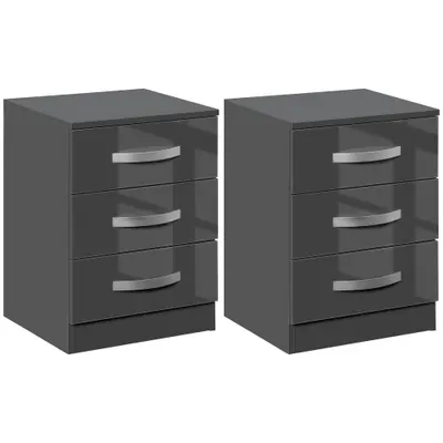 HOMCOM Noptiere, 2 Piese cu 3 Sertare, pentru dormitor si sufragerie Elegant si Modern, 40x36x56cm, Gri | Aosom Romania