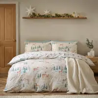 Lenjerie de pat în culoare naturală din flanelă pentru pat de o persoană 135x200 cm Brushed Christmas Deer – Catherine Lansfield