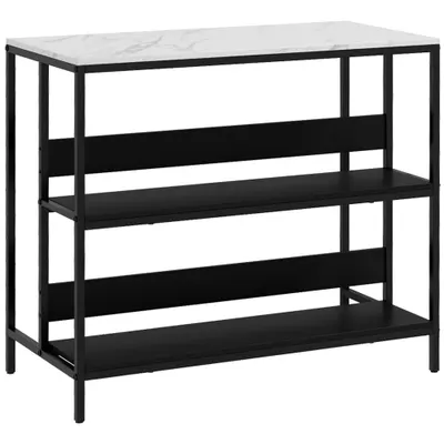 HOMCOM Insula de Bucatarie cu Rafturi Deschise, Carucior de Bucatarie cu Blat cu Imitatie de Furnir cu Textura de Marmura