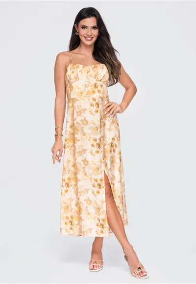 Rochie maxi eleganta cu decolteu patrat si ramite ajustabile OW-DLR-E0019 - Galben