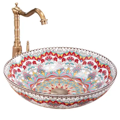 Lavoar cu montare pe blat din ceramica sanitara, cu model, rotund, Rea Peru