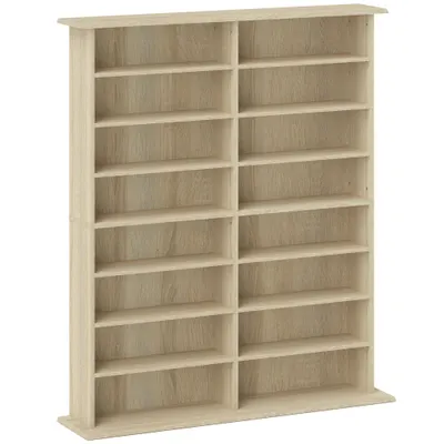HOMCOM Dulap Bibliotecă pentru CD-uri cu 16 Rafturi, Design Modern, din Lemn, 106,5x24x126,3 cm, Natur | Aosom Romania