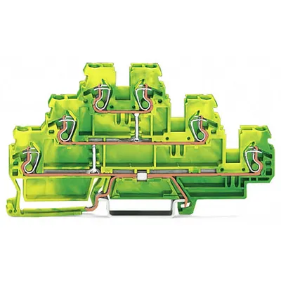 Triple-deck terminal block; 6-conductor ground terminal block; PE; without marker carrier; internal commoning; for DIN-rail 35 x 15 and 35 x 7.5; 2.5 mm²; CAGE CLAMP®; 2,50 mm²; green-yellow