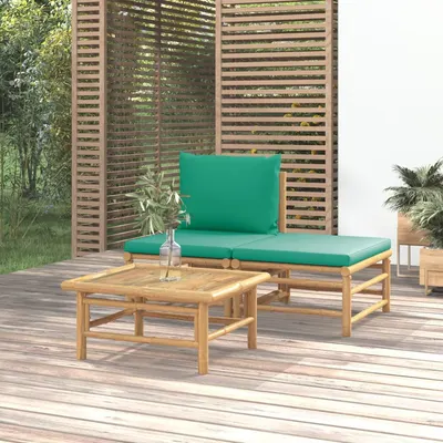 Gossi set mobilier de gradina cu perne verzi, 3 piese, bambus