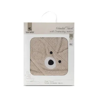 Prosop de baie cu gluga si broderie, Lorelli, 90 x 90 cm, bumbac, Soft Beige