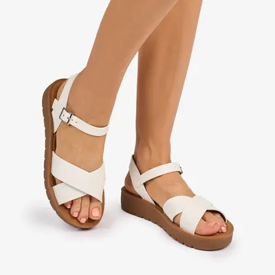 Sandale Dama din Piele Ecologica cu Bretele Model Simplu Crl1094 Culoare: Alb