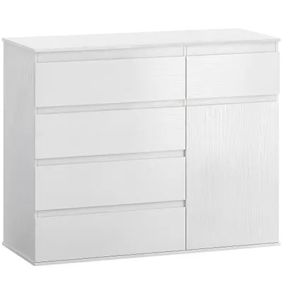 HOMCOM Bufet living, mobilier de depozitare cu 5 sertare, poliță reglabilă și ușă cu închidere silențioasă, 100 x 40 x 80 cm, alb | Aosom Romania