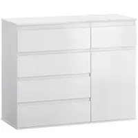 HOMCOM Bufet living, mobilier de depozitare cu 5 sertare, poliță reglabilă și ușă cu închidere silențioasă, 100 x 40 x 80 cm, alb | Aosom Romania