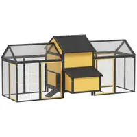 PawHut Cămin pentru păsări Kleintierstall 2 Außengehege, 1 Nistkasten, 2 Rampen, Acoperiș din asfalt, rezistent la intemperii, Galben | Aosom Romania