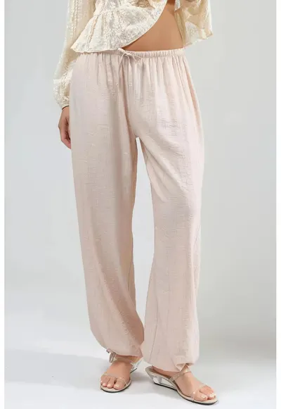 Pantaloni dama cu talie elastica - culoare naturala