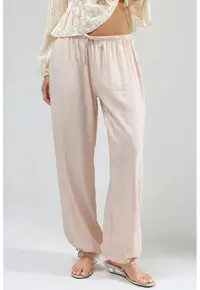 Pantaloni dama cu talie elastica - culoare naturala