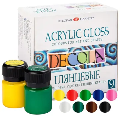 Vopsele acrilice lucioase Paleta Nevskaya Decola - 9 culori, 20 ml