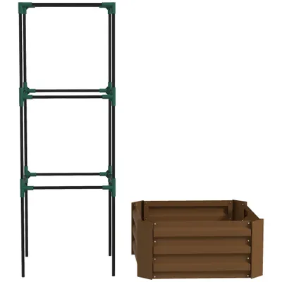 Outsunny Jardinieră înălțată cu grilaj, cutie de plantare cu suport de susținere, fund deschis, rezistent la intemperii, 61 cm x 61 cm x 140 cm, Braun | Aosom Romania