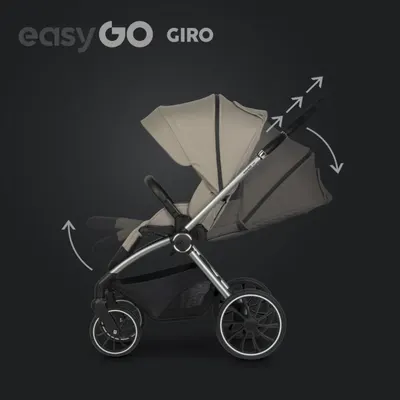 Carucior pentru copii 2 in 1 Easy Go Giro, pana la 22 kg, cu landou 80 cm, Maner telescopic, copertina XXL, pliere tip pendul, cadru ultra-usor din aluminiu, accesorii incluse,Savana Beige