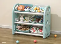 Organizator pentru jucarii Nichiduta Garden Butterfly Blue, cu 3 nivele si 6 cutii depozitare, margini rotunjite, 77x66x32 cm