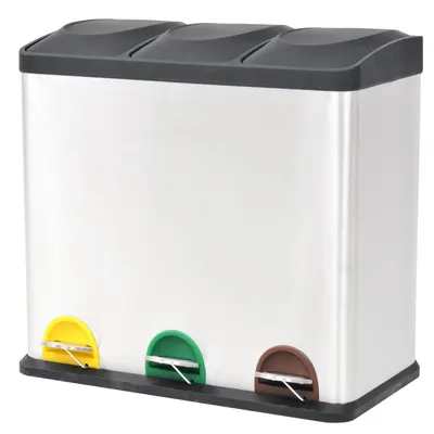 vidaXL Coș gunoi cu pedale pentru reciclare, oțel inoxidabil, 54 L