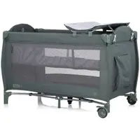 Patut pliabil Chipolino Bella Basil cu doua nivele, intrare laterala cu fermoar, 2 roti cu frane, saltea de infasat, carusel muzical, geanta pentru transport, buzunar si organizator accesorii