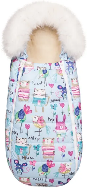 Geantă de cărucior universal cu lână de oaie DoRechi - Baby XS, albastru cu desene