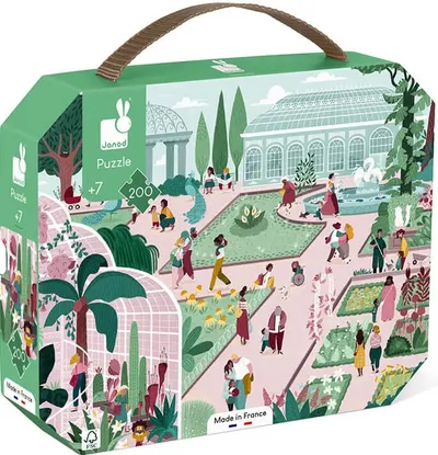 Puzzle in valiza pentru copii Janod - Gradina botanica, 200 piese