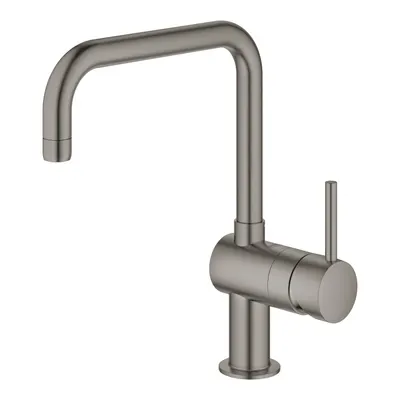 Baterie bucatarie Grohe Minta 32488AL0, 3/8, monocomanda, pipa inalta, cartus ceramic, pivotanta, limitator, mat, Hard graphite
