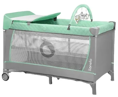 Pătuț pentru bebeluși cu 2 niveluri și saltea de înfășat Lionelo - Flower, Turquoise