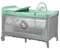 Pătuț pentru bebeluși cu 2 niveluri și saltea de înfășat Lionelo - Flower, Turquoise
