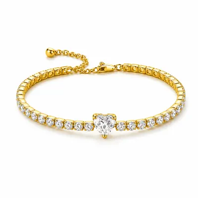 Bratara Tennis White Heart Gold Cu Aur