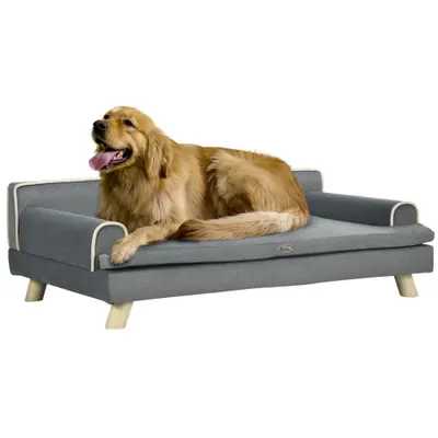 PawHut Pat canapea pentru câine pisică design scandinav cu pernă moale detașabilă și picioare din lemn masiv 100 x 62 x 32 cm gri | Aosom Romania
