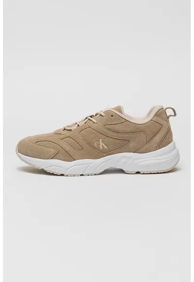 Pantofi sport din piele intoarsa cu logo - Maro taupe deschis