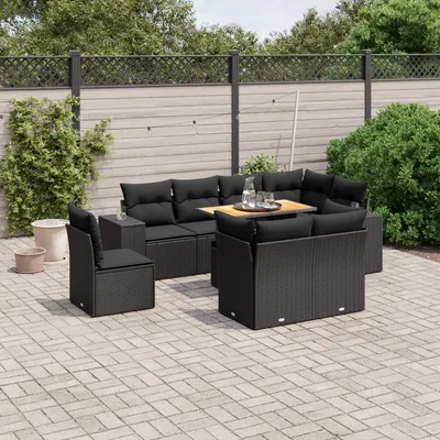 Gossi set mobilier de gradina cu perne, 9 piese, negru, poliratan