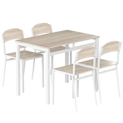 HOMCOM Set Masă de Prânz din 5 Piese cu 1 Masă Dreptunghiulară și 4 Scaune, 100x63x76,5 cm, Gri și Alb | Aosom Romania
