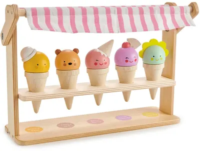 Jucărie din lemn Tender Leaf Toys - Stand de înghețată, zâmbete și conuri