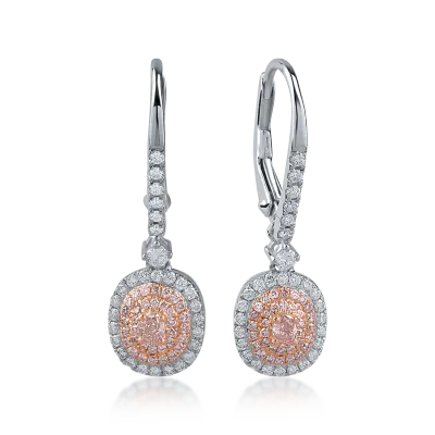 Cercei din aur alb-roz cu diamante transparente de 0.43ct si diamante roz de 0.32ct