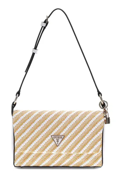 Geanta crossbody cu aspect tesut Emelda - Alb/Maro camel