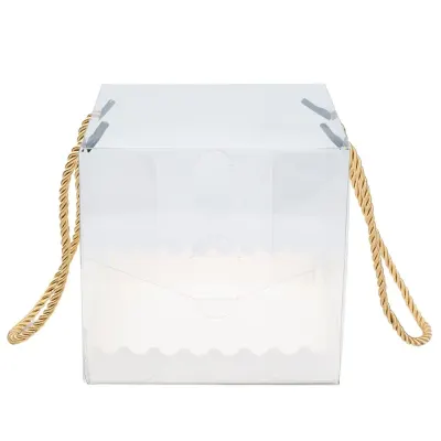 Cutii transparente cu bază albă și mâner (set 25 buc) - 14x14x14cm