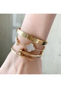 Set 3 Bratari inoxidabil si aliaj metalic - placate cu aur 14K - alb - 18cm+4cm ajustabil