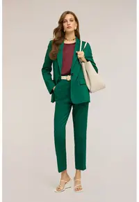 Oltre - Pantaloni crop din amestec de in cu croiala conica - Verde