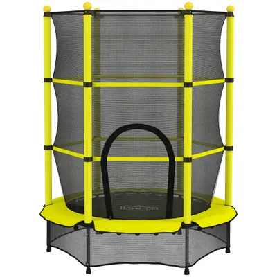 HOMCOM Trambulină Ø140 cm pentru copii 3-10 ani cu plasă de siguranță, capacitate 50 kg, interior/exterior, galben | Aosom Romania