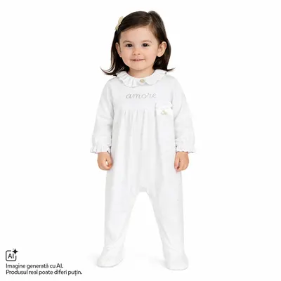 Salopeta bebelusi Chicco deschidere intre picioare, Alb cu model, 01477-70MFCI